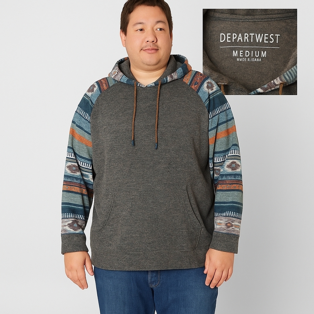 Departwest Gray Hoodie with Patterned Sleeves